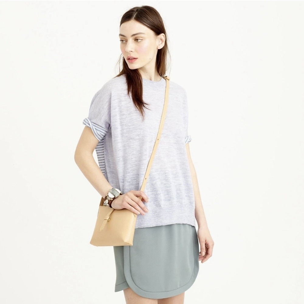 J.CREW Combo Sweater Shirt Sz XS Stripe Crewneck Top Wool Linen Preppy Oversized